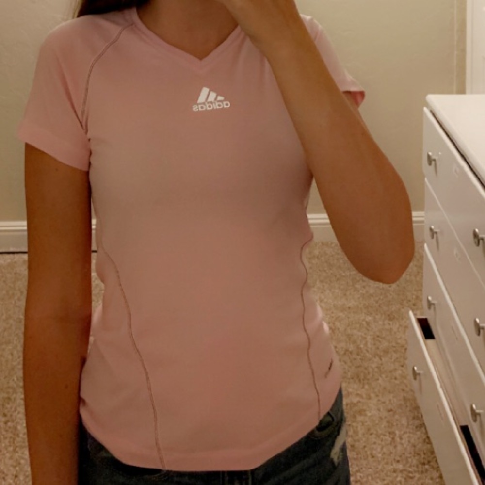 pink adidas workout shirt